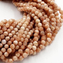 Round Faceted Peach Moonstone Beads by Strand