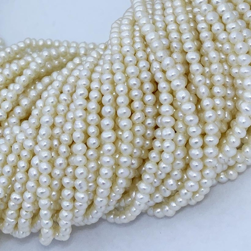 14K Gold Natural 2-2.5mm Seed Pearl Bead Necklace for Antique Pendants 16"