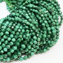 Round Faceted 4-4.5mm Malachite Beads by Strand