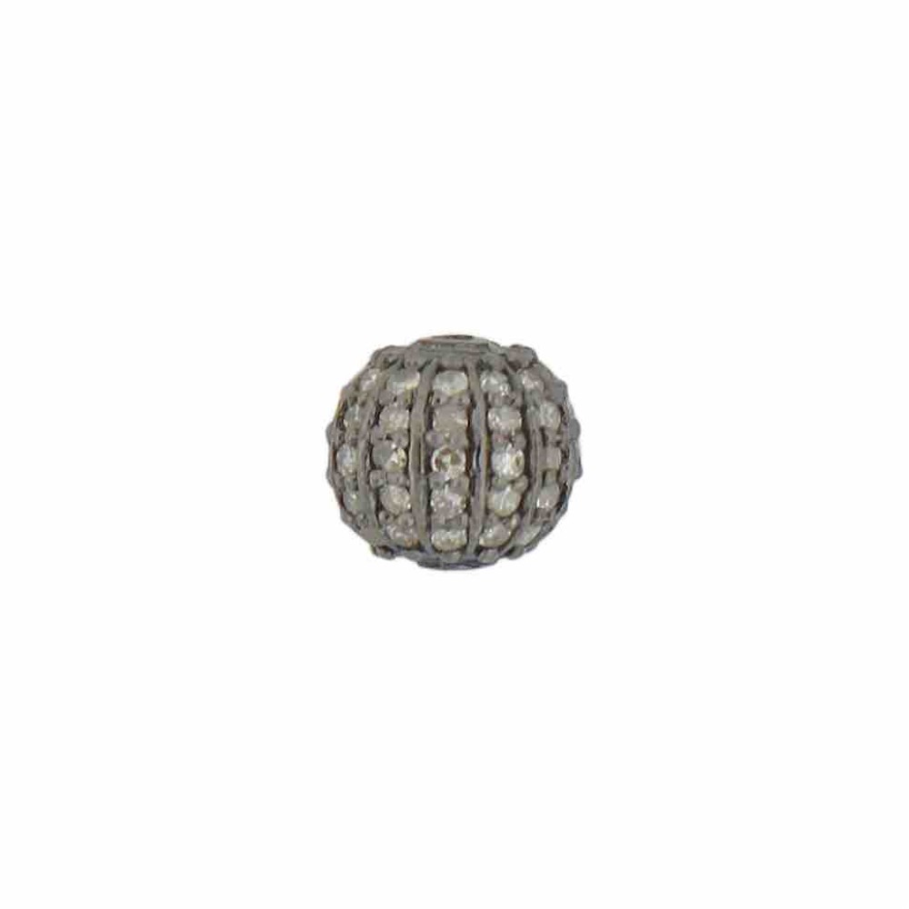 8mm Oxidized Sterling Silver Lined Pave Diamond Round Ball Bead