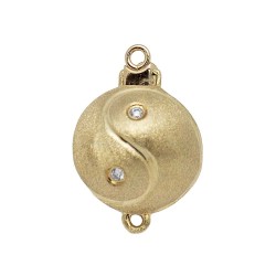 12mm Yellow 14K Gold Matte Finish Tennis Ball Design Bead Clasp with Diamond Accents