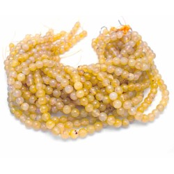 Yellow Round Faceted Fire Agate Beads by Strand