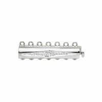 7 Row 4mm 30x6mm 14K Gold Multi Row Smooth Bar Clasp with Pave Diamonds in Diamond Shape