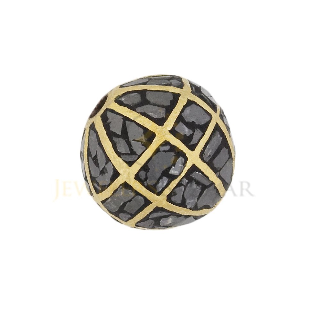 12mm Yellow Base Metal Round Bead with Real Black Diamond Chips