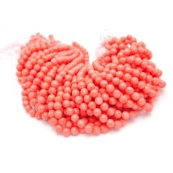 Dyed Pink Round Faceted Bamboo Coral Beads by Strand