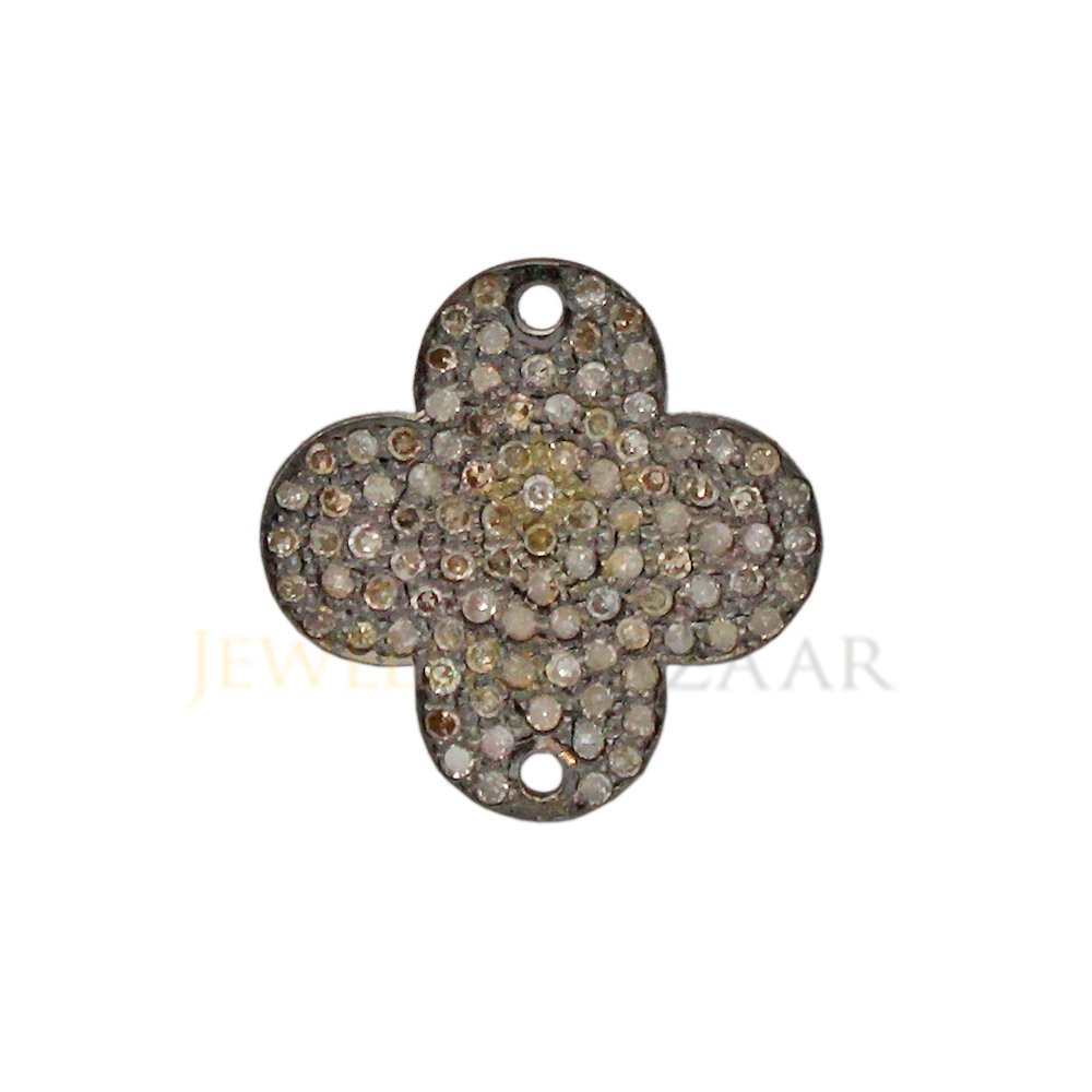 20mm Oxidized Sterling Silver and Pave Diamond 2 Hole Flower Connector