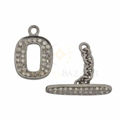 16X13mm Oxidized Sterling Silver Toggle Clasp,0.71Cts of Diamond