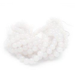 Round White, Milky Agate Smooth Agate Beads by Strand