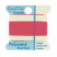 Dark Pink Nylon Cord, Polyamide Beading Cord with Needle Attached, 2-Meters Long