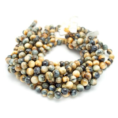Gold and Blue Round Smooth Tigers Eye Beads By Strand