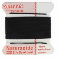Black Silk Thread, Silk Beading Cord with Needle Attached, 2-Meters Long