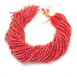 Dyed Red Round Faceted Bamboo Coral Beads by Strand