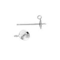 Sterling Silver With Open Jump Ring 5.0mm Pearl Cup Stud Earring with Friction Post