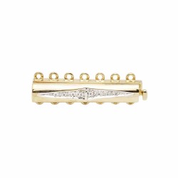 7 Row 4mm 30x6mm 14K Gold Multi Row Smooth Bar Clasp with Pave Diamonds in Diamond Shape