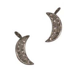 13mm Oxidized Sterling Silver Pave Diamond Crescent Moon Pendant Charm, Double Sided Diamonds, High Clarity Diamonds
