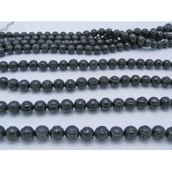 Round Black Agate Dragon Carving Agate Beads by Strand