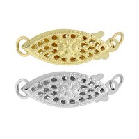 14K Gold White Fish Hook Clasp with Filigree Flower Weave Pattern