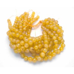 Yellow Round Faceted Fire Agate Beads by Strand