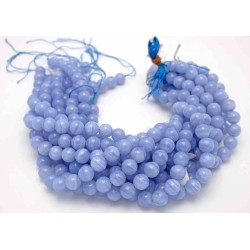 Round Blue Lace Agate Smooth Agate Beads by Strand
