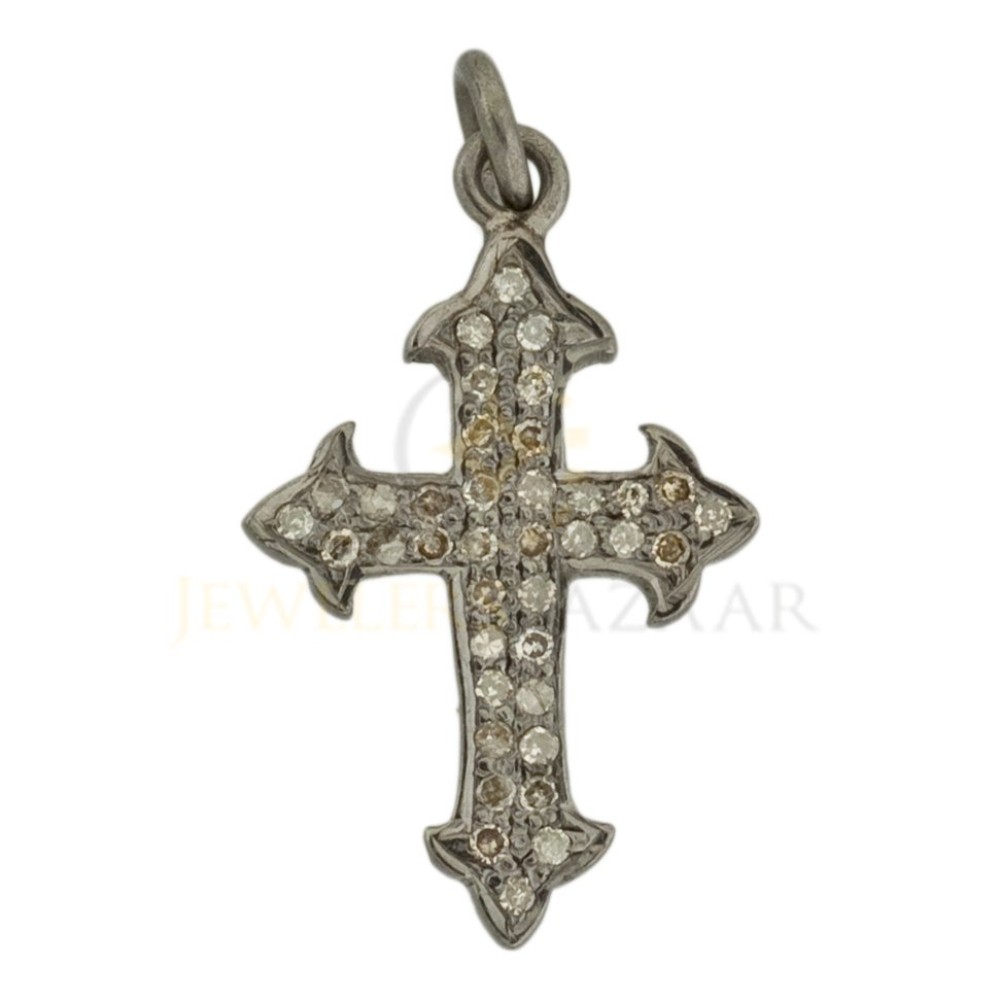 22mm Oxidized Sterling Silver Pave Diamond Gothic Cross Pendant