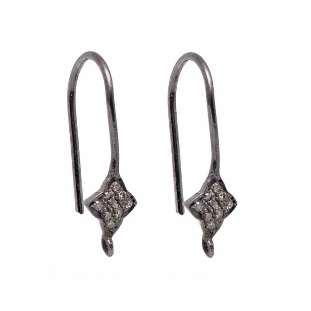 Sterling Silver Oxidized Sterling Silver Pave Diamond 4 Point Star Shape Earwire Pair