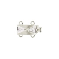 2 Row White 14K Gold Matte Finish Multi Row X-Pattern Bar Clasp with Diamond Accents
