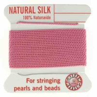 Dark Pink Silk Thread, Silk Beading Cord with Needle Attached, 2-Meters Long
