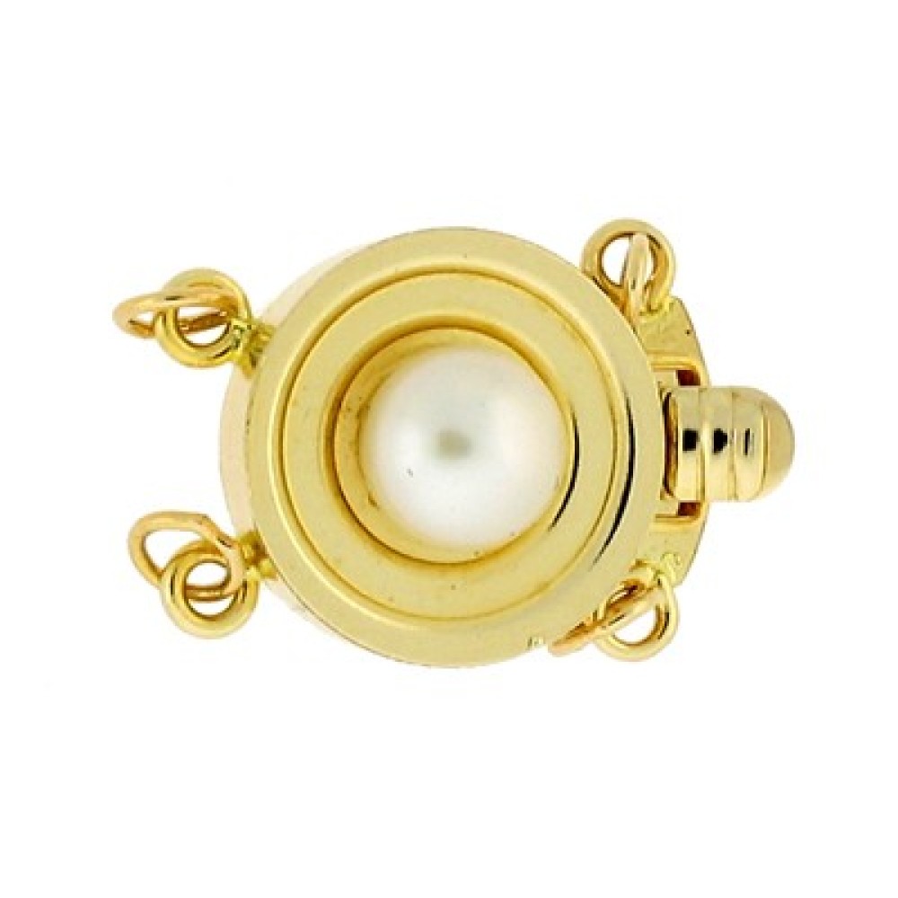 3 Row 14K Gold Round Water Ripple Clasp with Pearl