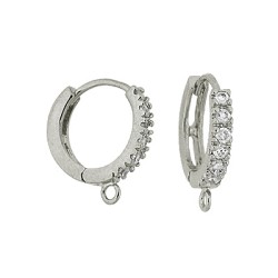 12mm Sterling Silver and Pave CZ Round Huggie Leverback Hoop Earring with Jump Ring
