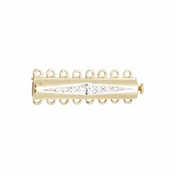 8 Row 3-3.5mm 30x6mm 14K Gold Multi Row Smooth Bar Clasp with Pave Diamonds in Diamond Shape