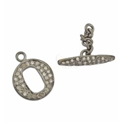 15mm Oxidized Sterling Silver Toggle Clasp,0.71Cts of Diamond