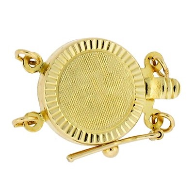 3 Row 14K Gold Round Corrugated Edge Design Clasp With Safety Lock