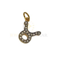 12mm Oxidized Sterling Silver Taurus Charm,0.27Cts of Diamond