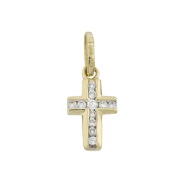 10mm Yellow Gold Cross Charm with Pave Diamond Inlay