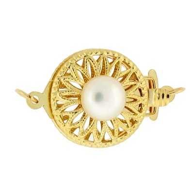 3 Row Yellow 14K Gold Round Filigree Sunflower Clasp with Pearl