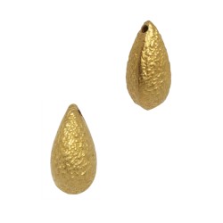 10.7x5.6mm 18K Gold Handmade Bali Style Matte Finish Briolette Drop Shaped Spacer Bead