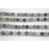 Black Rutilated/Tourmalinated Quartz Round Faceted Quartz Beads by Strand
