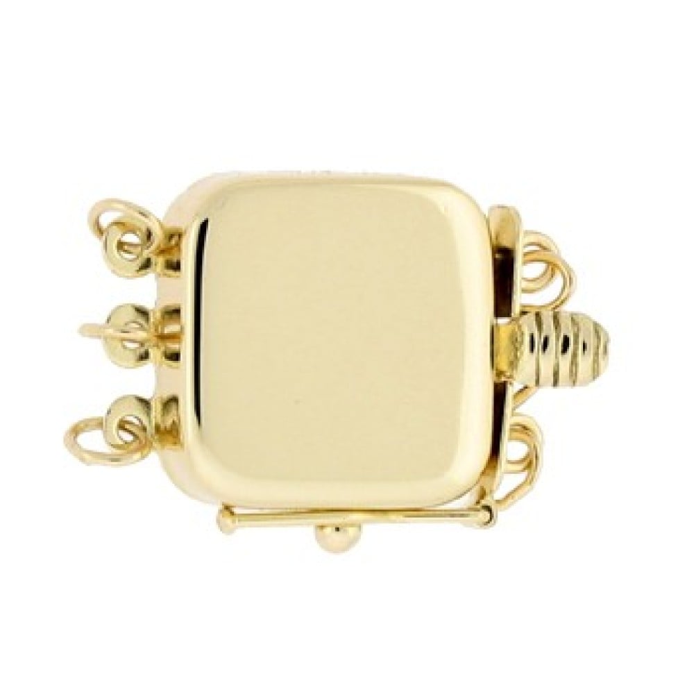 14K Gold 13X13mm 3 Row Smooth Square Clasp With Safety Lock