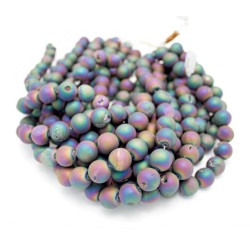 Round Druzy, Coated Peacock Agate Matte-Finish Agate Beads by Strand