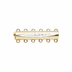 6 Row 5mm 30x6mm 14K Gold Multi Row Smooth Bar Clasp with Pave Diamonds in Diamond Shape