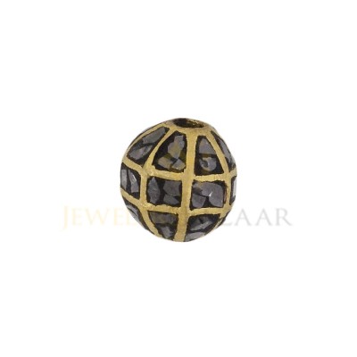 8mm Yellow Base Metal Round Bead with Real Black Diamond Chips
