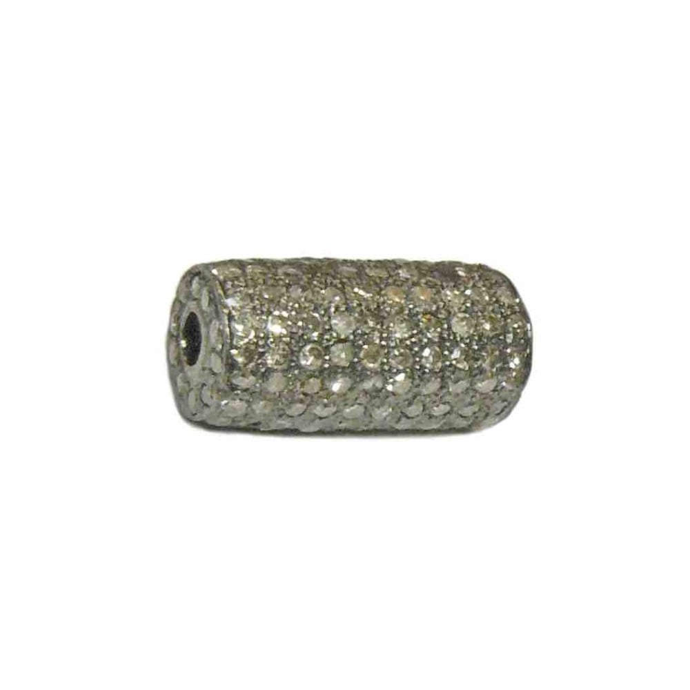 14x7mm Oxidized Sterling Silver Pave Diamond Tube Beads