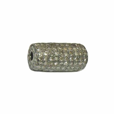 14x7mm Oxidized Sterling Silver Pave Diamond Tube Beads