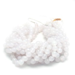 Round White, Milky Agate Faceted Agate Beads by Strand