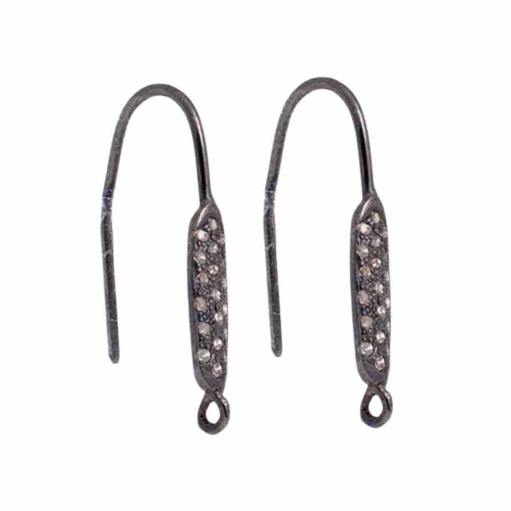 Sterling Silver Oxidized Sterling Silver Rounded Oval Shape Triple Row Pave Diamond Earwire Pair