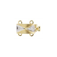 2 Row Yellow 14K Gold Matte Finish Multi Row X-Pattern Bar Clasp with Diamond Accents
