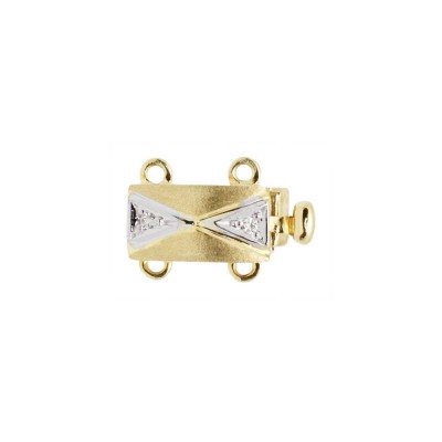 2 Row Yellow 14K Gold Matte Finish Multi Row X-Pattern Bar Clasp with Diamond Accents