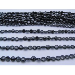 Coin Black Agate Faceted Agate Beads by Strand