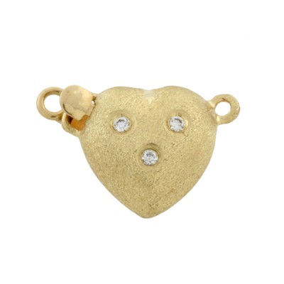 Yellow 14K Gold Matte Finish Heart Shape Bead Clasp with Diamond Accents