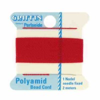 Red Nylon Cord, Polyamide Beading Cord with Needle Attached, 2-Meters Long